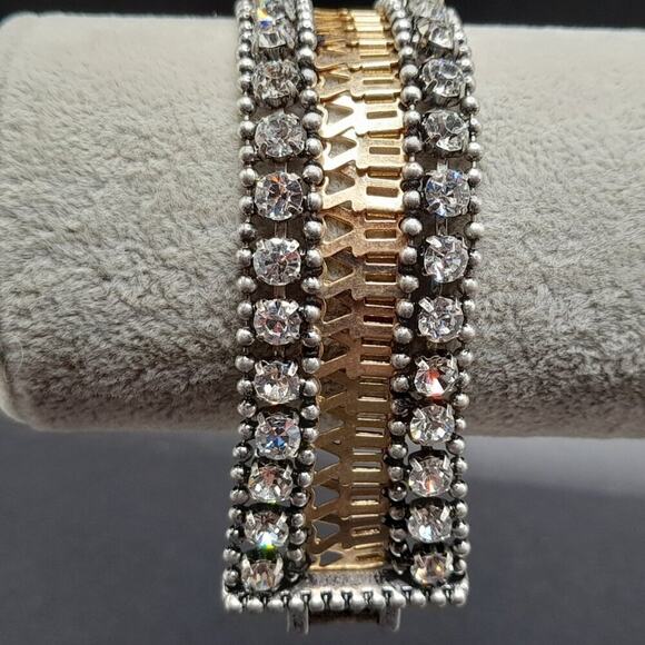 Stella & Dot Rhinestone Wide Bracelet, Two Rows Clear Rhinestones, 6 3/4 Inch - Picture 12 of 12